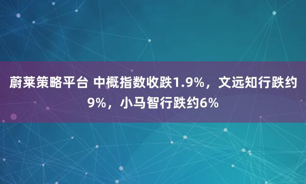 蔚莱策略平台 中概指数收跌1.9%，文远知行跌约9%，小马智行跌约6%