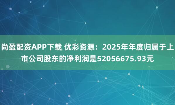 尚盈配资APP下载 优彩资源：2025年年度归属于上市公司股东的净利润是52056675.93元